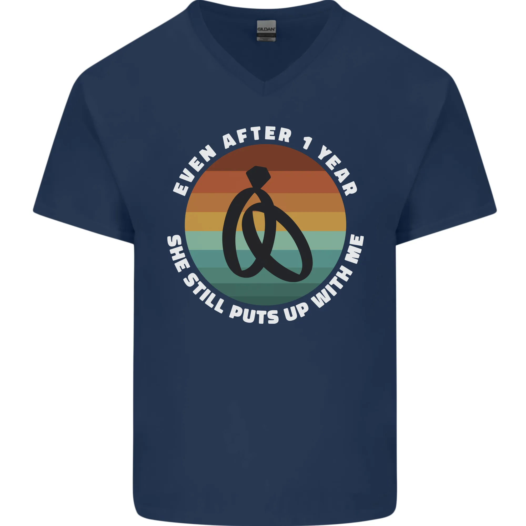 1 Year Wedding Anniversary 1st Marriage Mens V-Neck Cotton T-Shirt