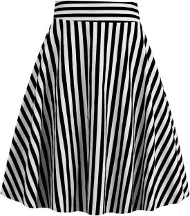 1950s Skirts for Women Vintage Striped Midi Skirt High Waist A-Line Flared Skirt Office Casual Knee Length Stripes Skirts