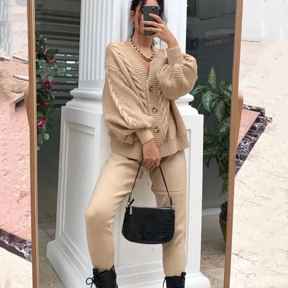 2-piece knit set pattern v-neck