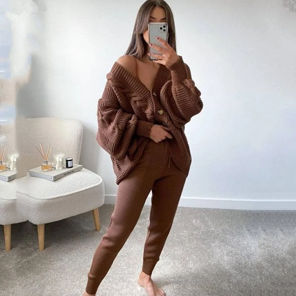 2-piece knit set pattern v-neck