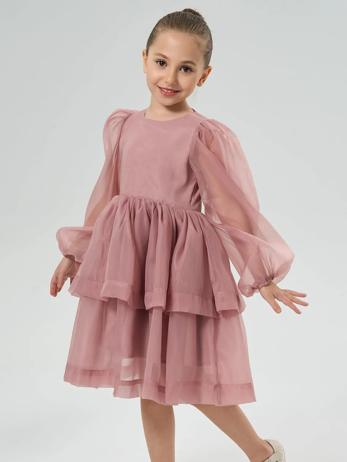 2Bunnies Girl Baby Toddler Puff Sleeve Organza Tulle Tutu Twirly Babydoll Flare Ball Gown Princess Flower Girl Dress