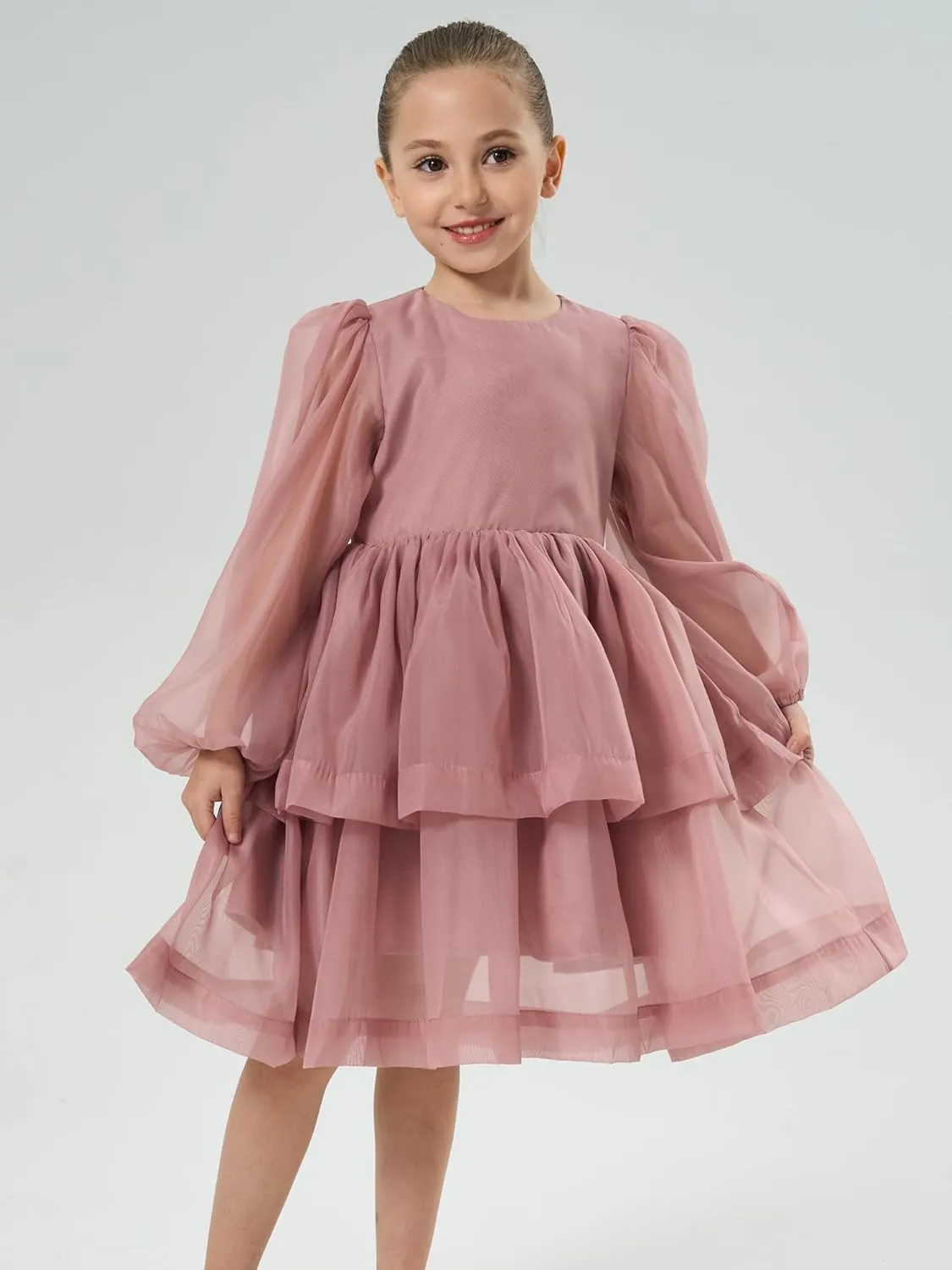 2Bunnies Girl Baby Toddler Puff Sleeve Organza Tulle Tutu Twirly Babydoll Flare Ball Gown Princess Flower Girl Dress