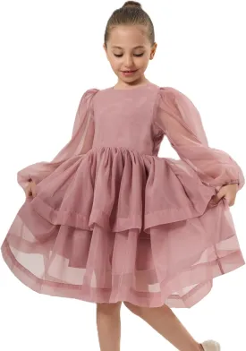 2Bunnies Girl Baby Toddler Puff Sleeve Organza Tulle Tutu Twirly Babydoll Flare Ball Gown Princess Flower Girl Dress