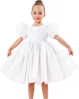 2Bunnies Girl Baby Toddler Puff Sleeve Organza Tulle Tutu Twirly Babydoll Flare Ball Gown Princess Flower Girl Dress