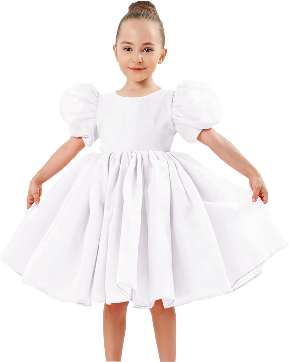 2Bunnies Girl Baby Toddler Puff Sleeve Organza Tulle Tutu Twirly Babydoll Flare Ball Gown Princess Flower Girl Dress