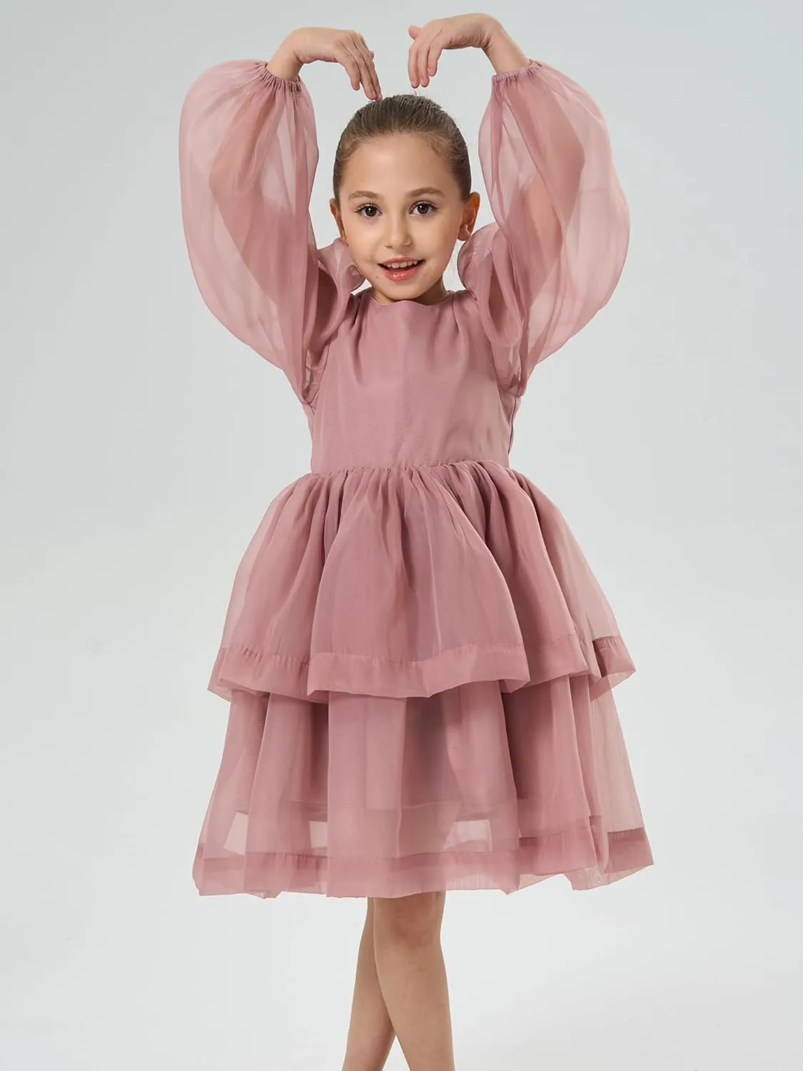 2Bunnies Girl Baby Toddler Puff Sleeve Organza Tulle Tutu Twirly Babydoll Flare Ball Gown Princess Flower Girl Dress