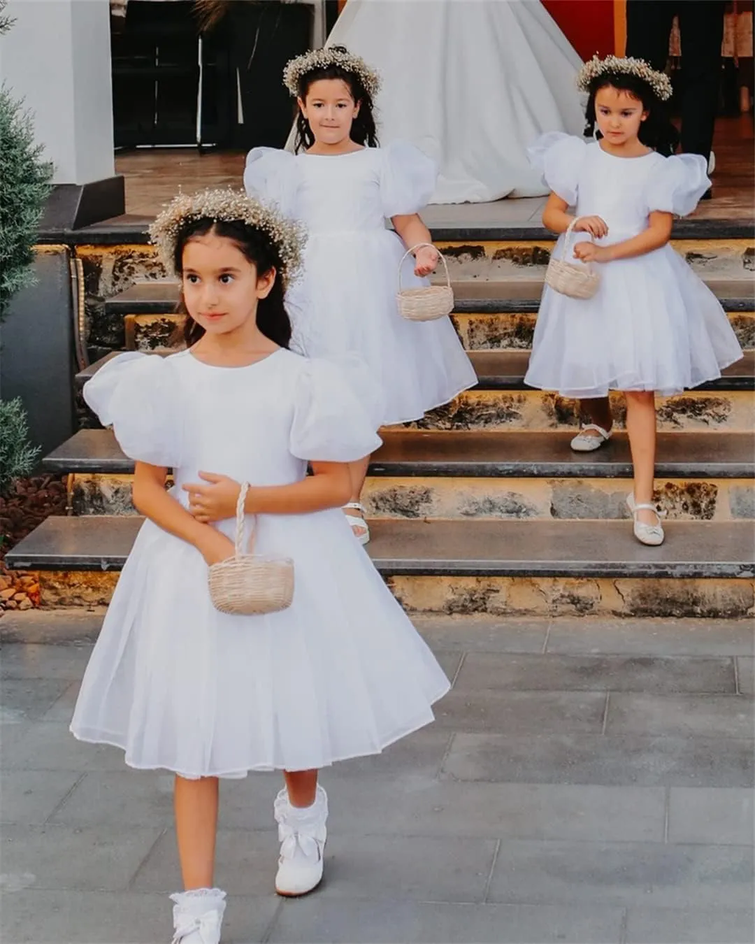 2Bunnies Girl Baby Toddler Puff Sleeve Organza Tulle Tutu Twirly Babydoll Flare Ball Gown Princess Flower Girl Dress