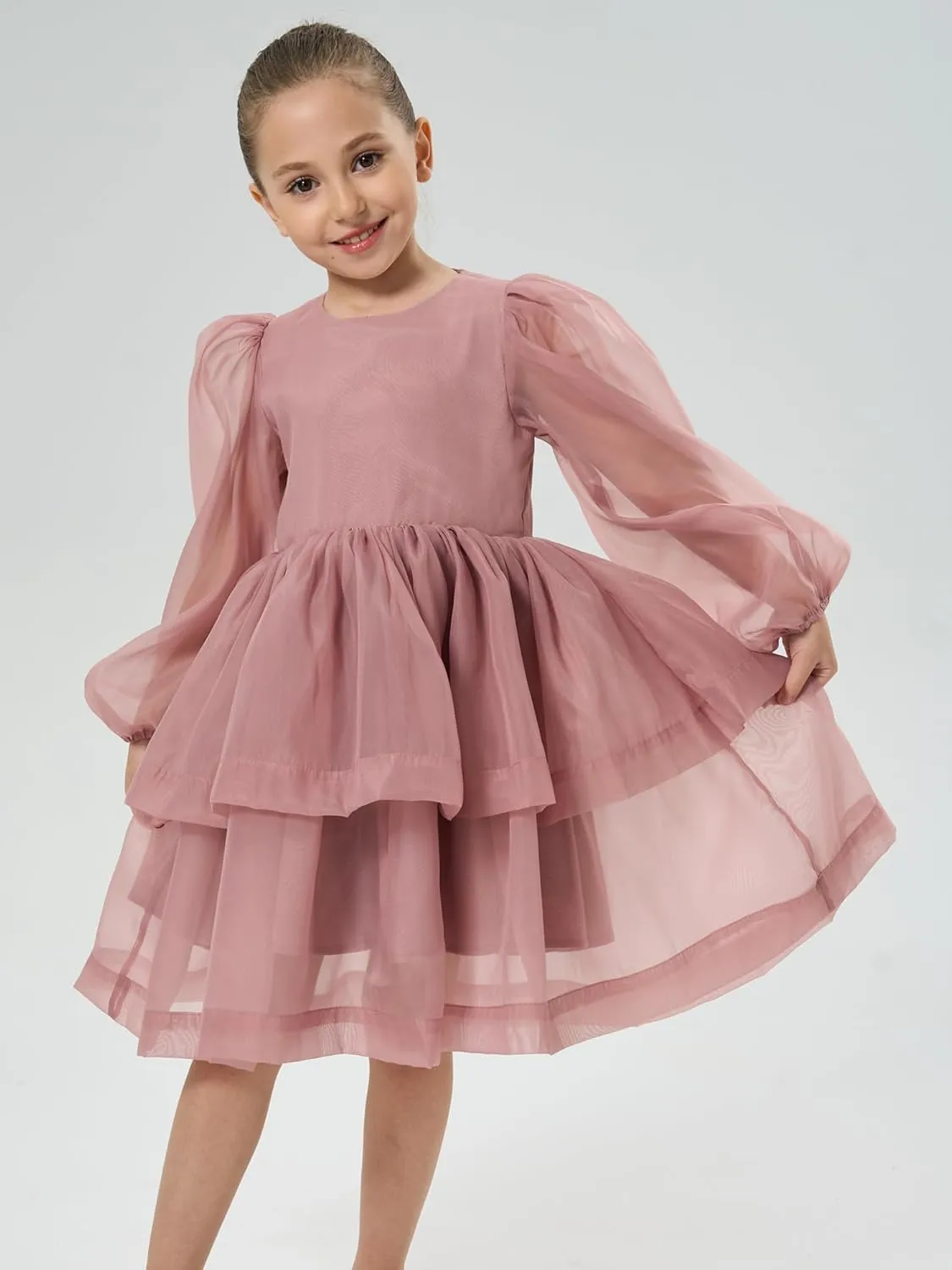2Bunnies Girl Baby Toddler Puff Sleeve Organza Tulle Tutu Twirly Babydoll Flare Ball Gown Princess Flower Girl Dress