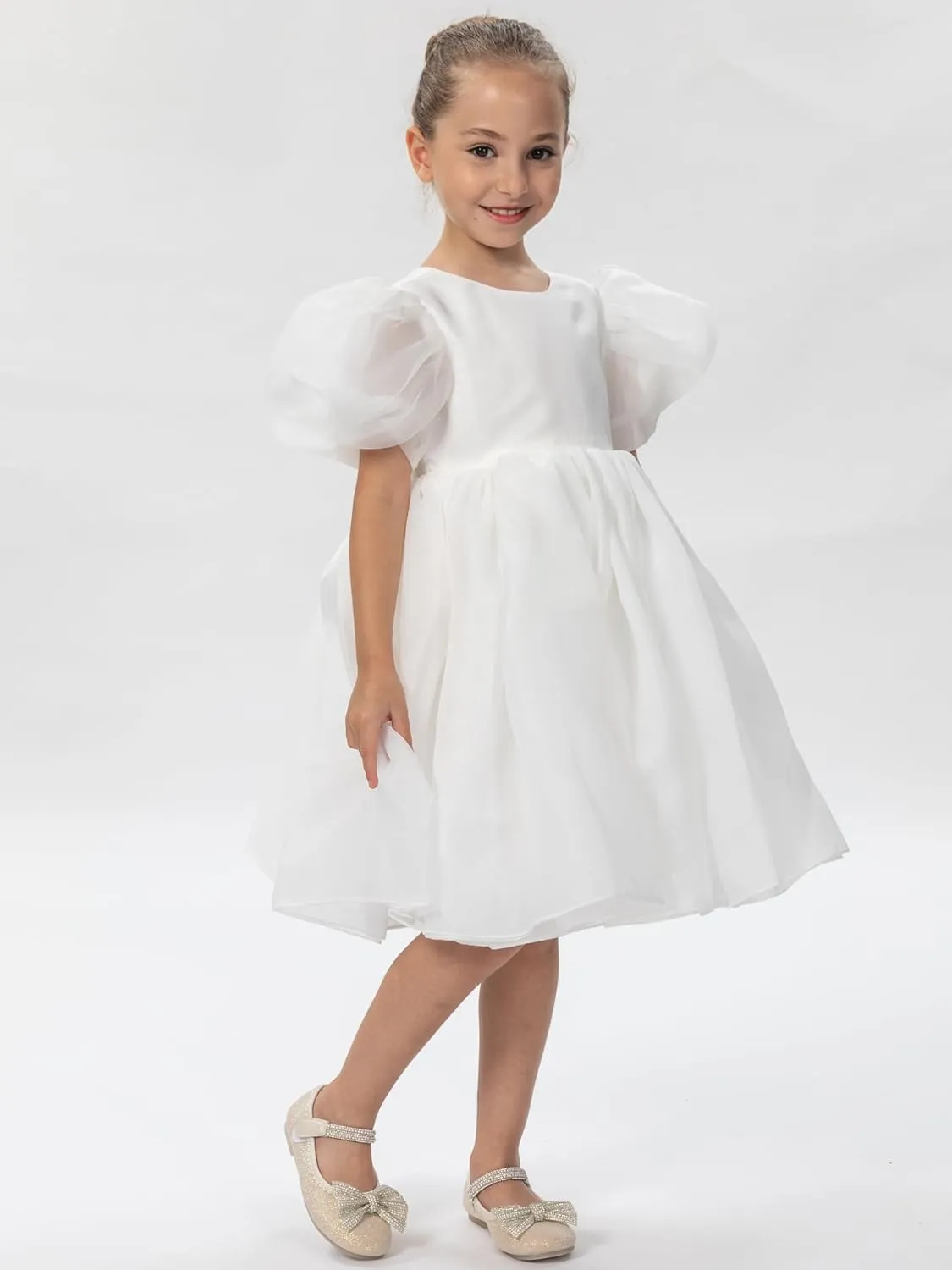 2Bunnies Girl Baby Toddler Puff Sleeve Organza Tulle Tutu Twirly Babydoll Flare Ball Gown Princess Flower Girl Dress