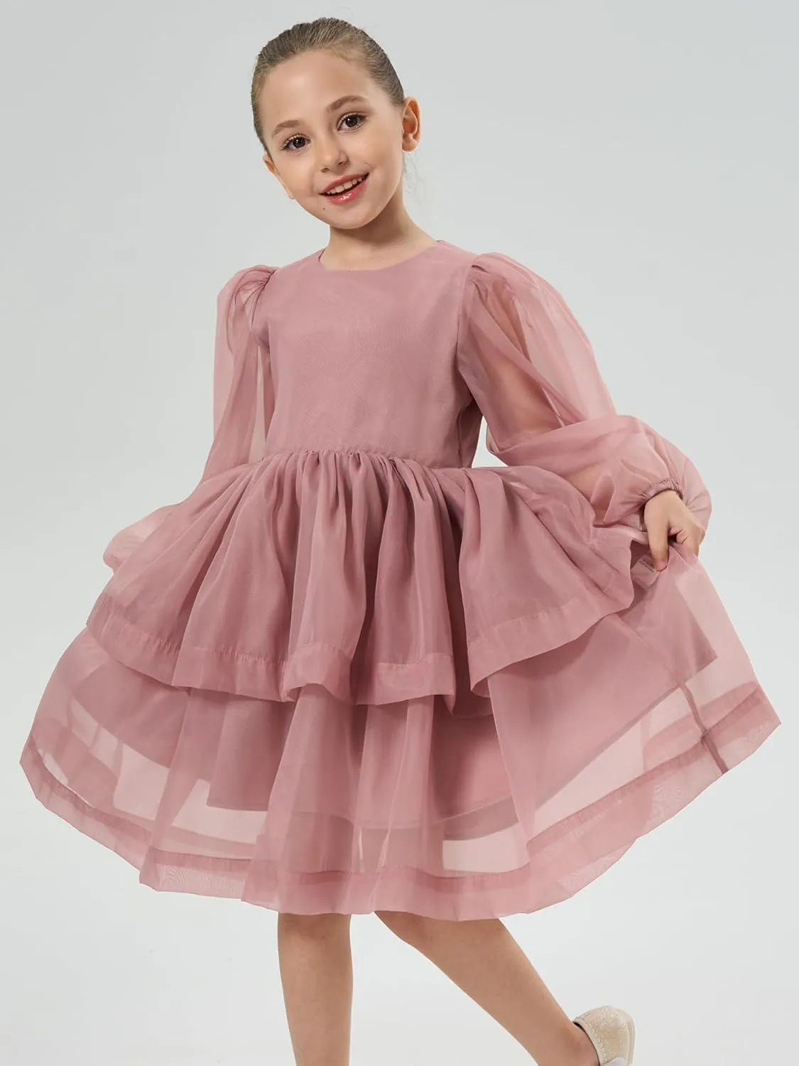 2Bunnies Girl Baby Toddler Puff Sleeve Organza Tulle Tutu Twirly Babydoll Flare Ball Gown Princess Flower Girl Dress
