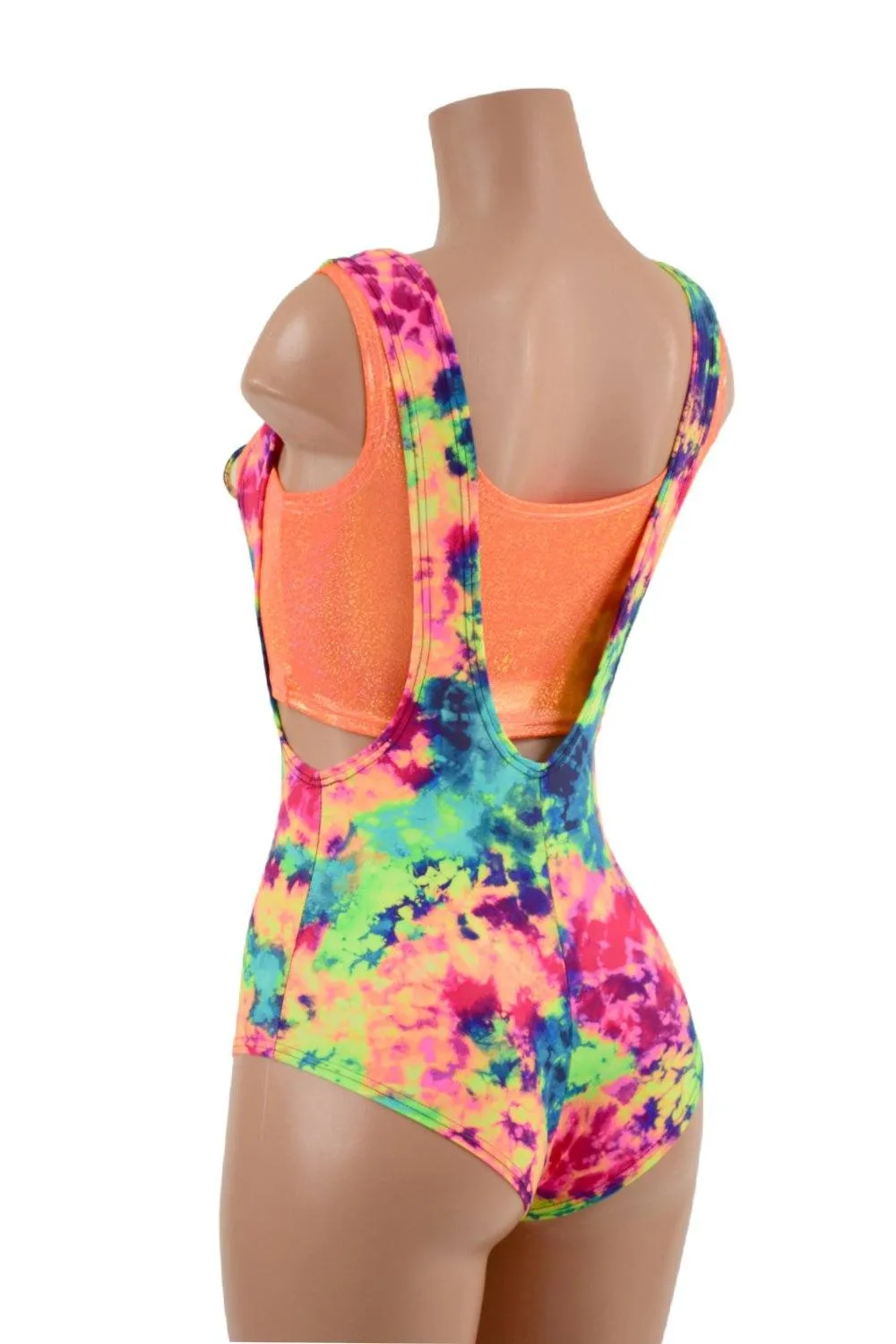 2PC Neon Suspender Romper Set