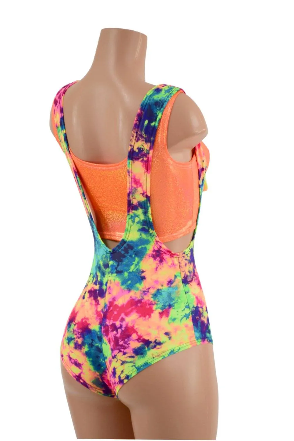 2PC Neon Suspender Romper Set