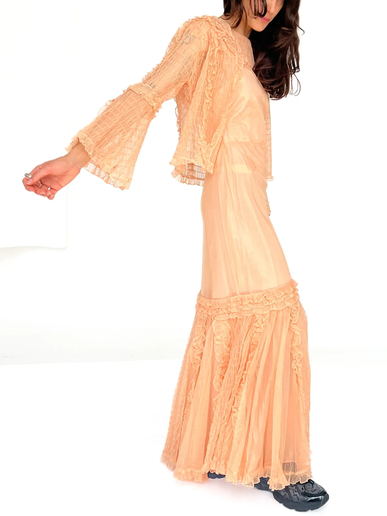 Antique 1900s Peach Tulle Set (S)