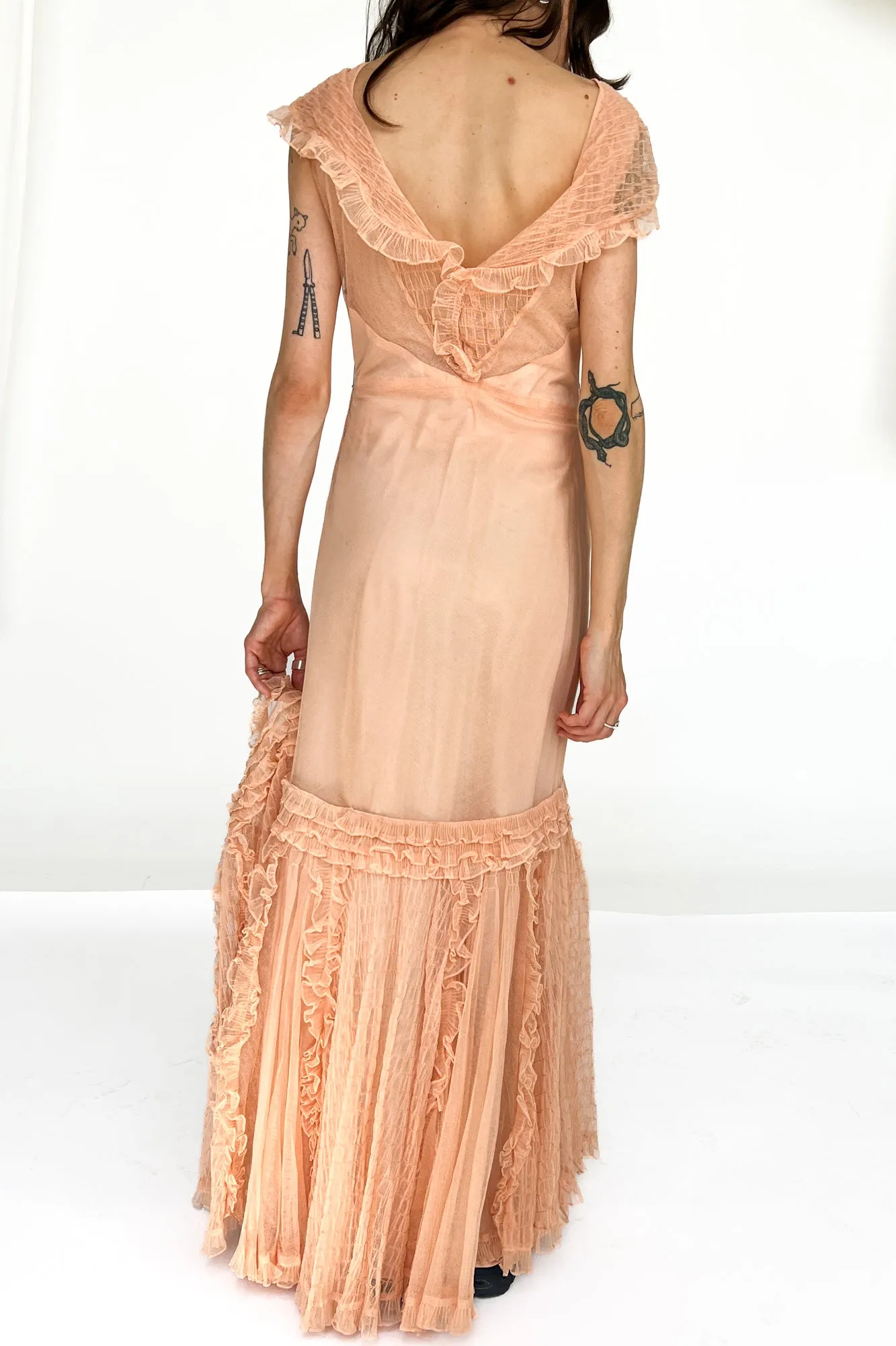 Antique 1900s Peach Tulle Set (S)