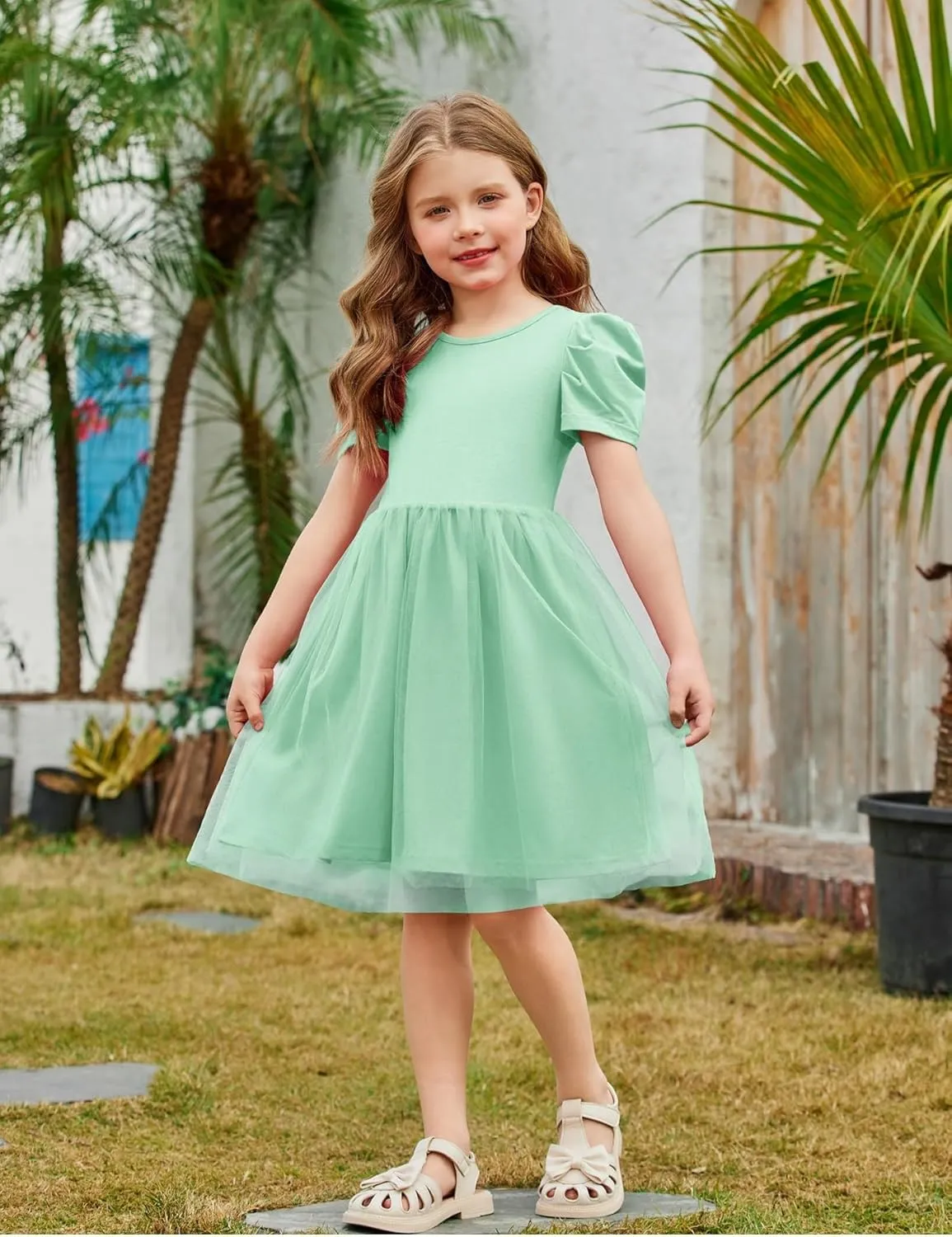 Arshiner Toddler Girls Tutu Dresses Party Formal Birthday Summer Puff Short Sleeve Tulle Little Girls Dress
