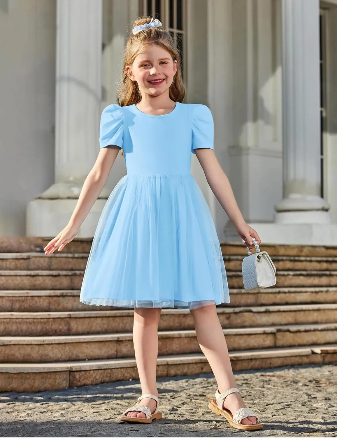 Arshiner Toddler Girls Tutu Dresses Party Formal Birthday Summer Puff Short Sleeve Tulle Little Girls Dress