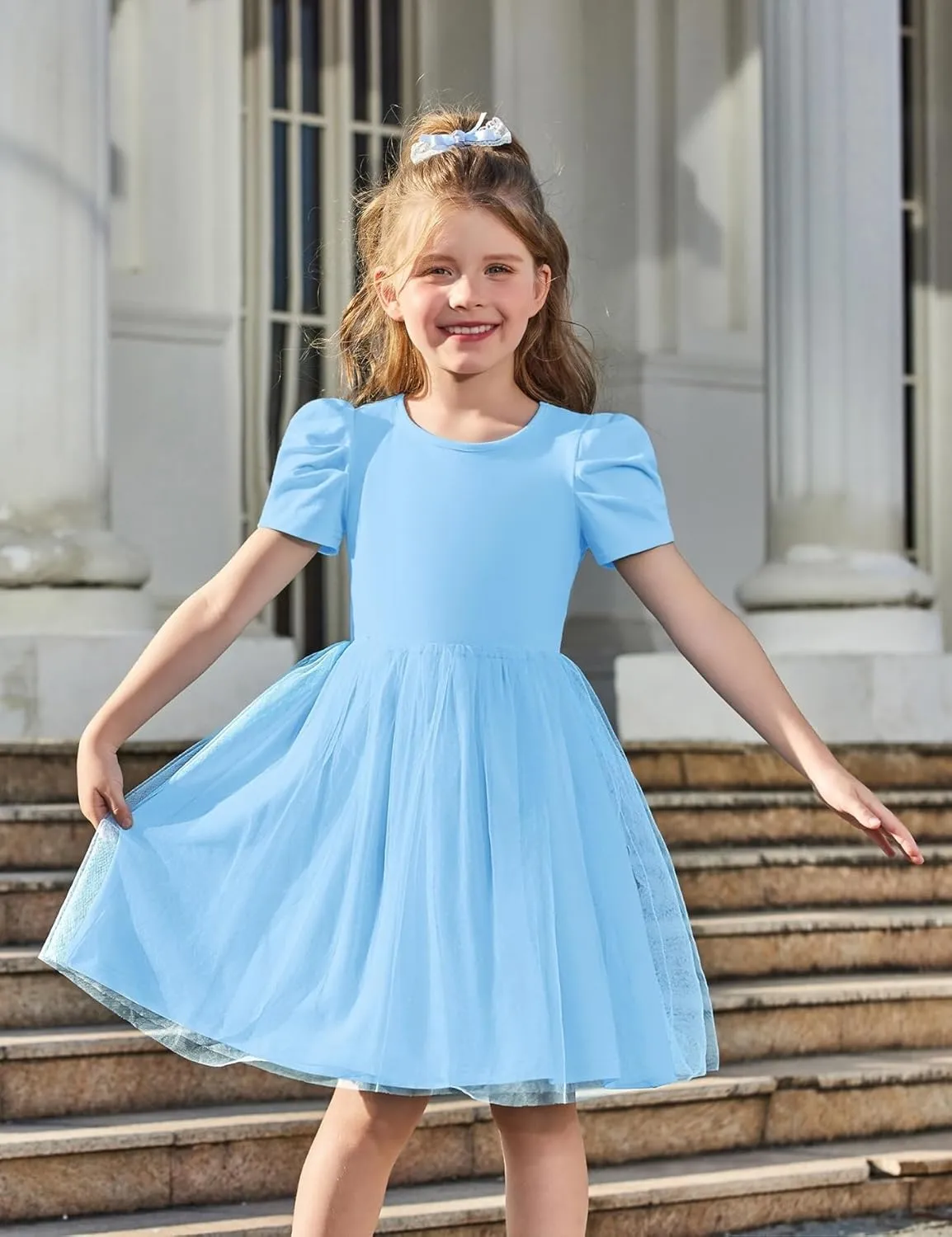 Arshiner Toddler Girls Tutu Dresses Party Formal Birthday Summer Puff Short Sleeve Tulle Little Girls Dress