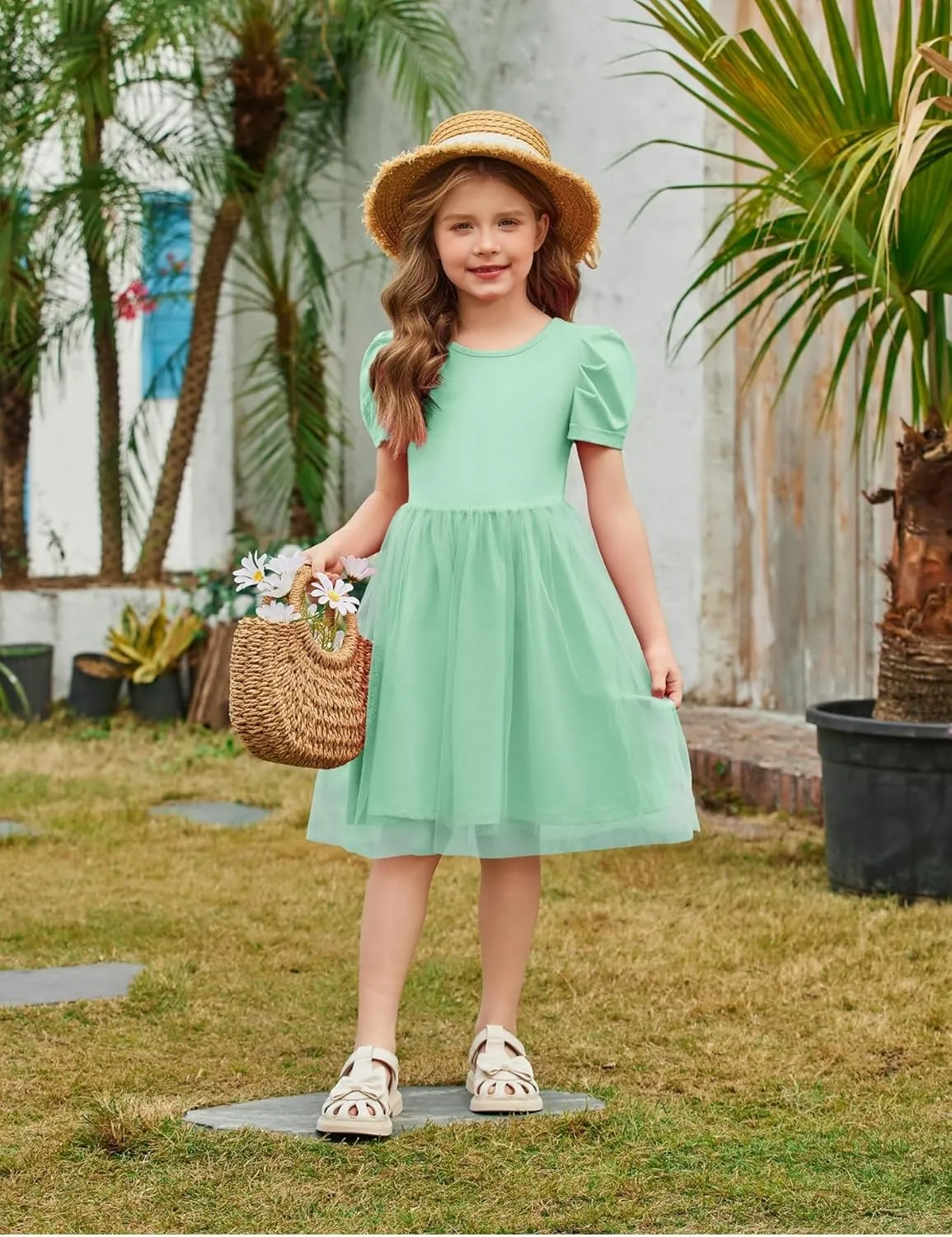 Arshiner Toddler Girls Tutu Dresses Party Formal Birthday Summer Puff Short Sleeve Tulle Little Girls Dress