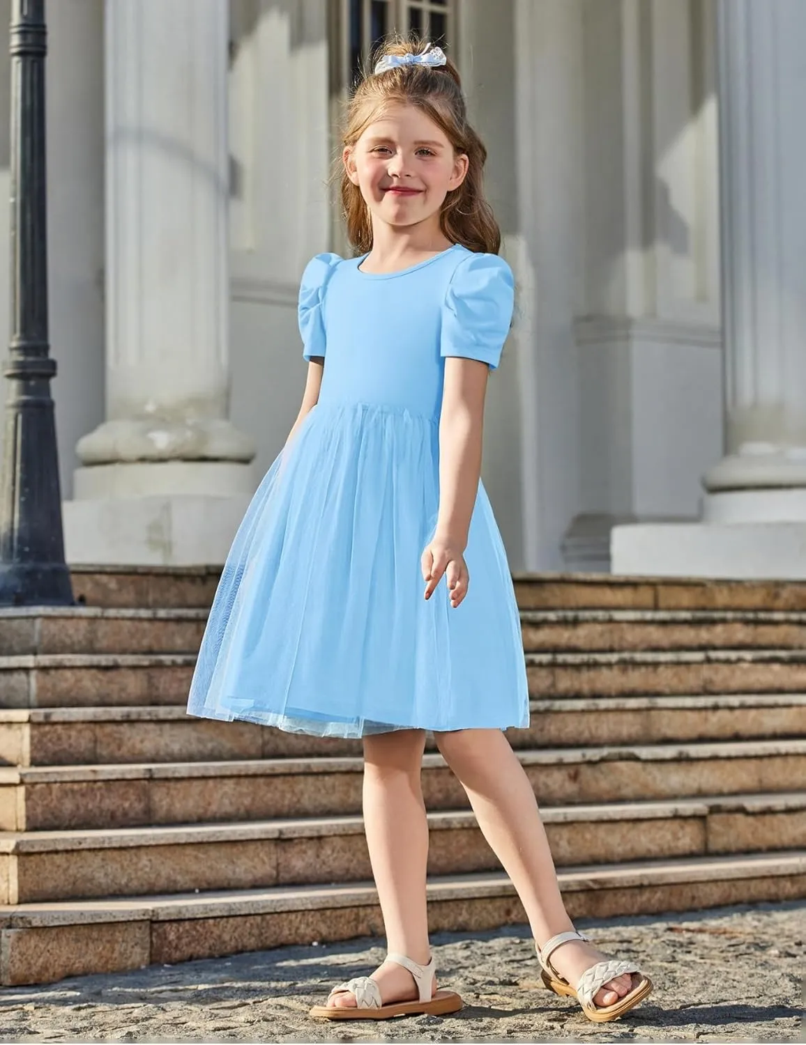 Arshiner Toddler Girls Tutu Dresses Party Formal Birthday Summer Puff Short Sleeve Tulle Little Girls Dress