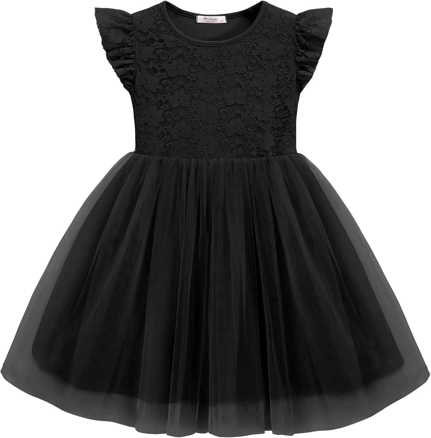 Arshiner Toddler Lace Tutu Dresses Ruffle Sleeve 3 Layers Tulle Flower Wedding Birthday Summer Little Girls Dress