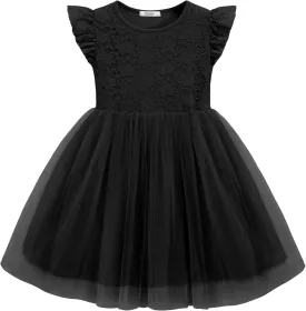 Arshiner Toddler Lace Tutu Dresses Ruffle Sleeve 3 Layers Tulle Flower Wedding Birthday Summer Little Girls Dress