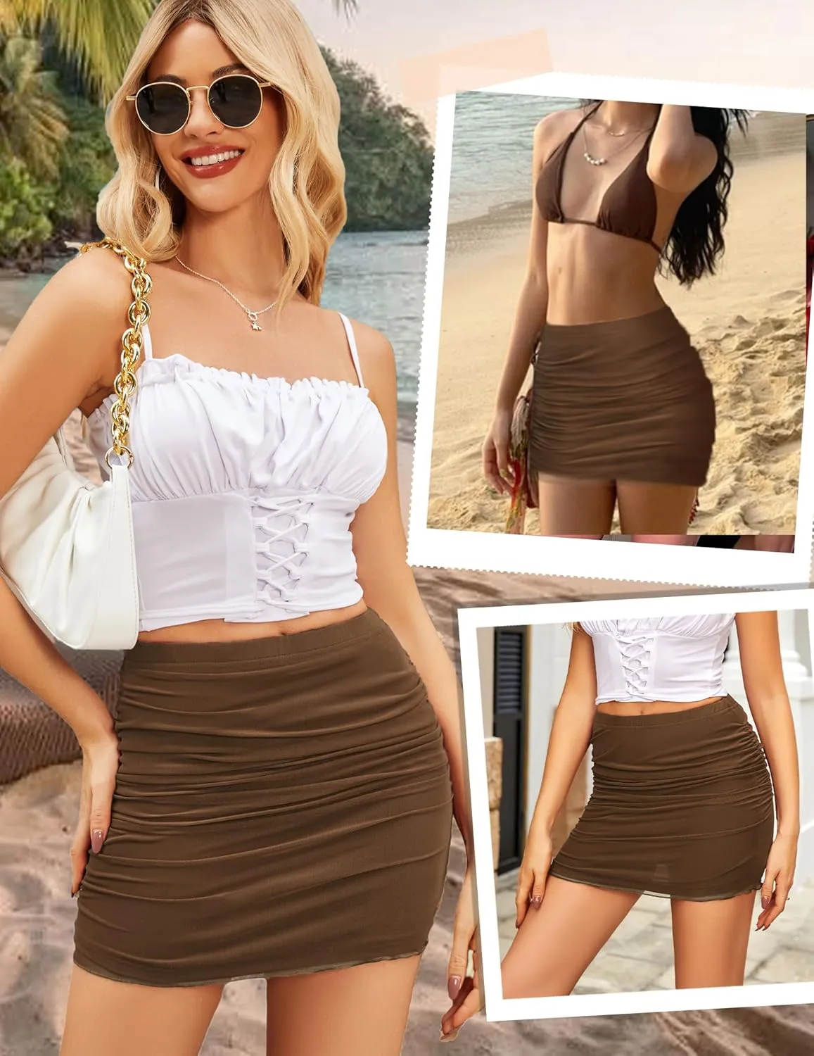 Avidlove Women Sexy Skirt Ruched Bodycon Double Layer Club Skirt Lettuce Trim Skirt Office Skirt Mini Skirt