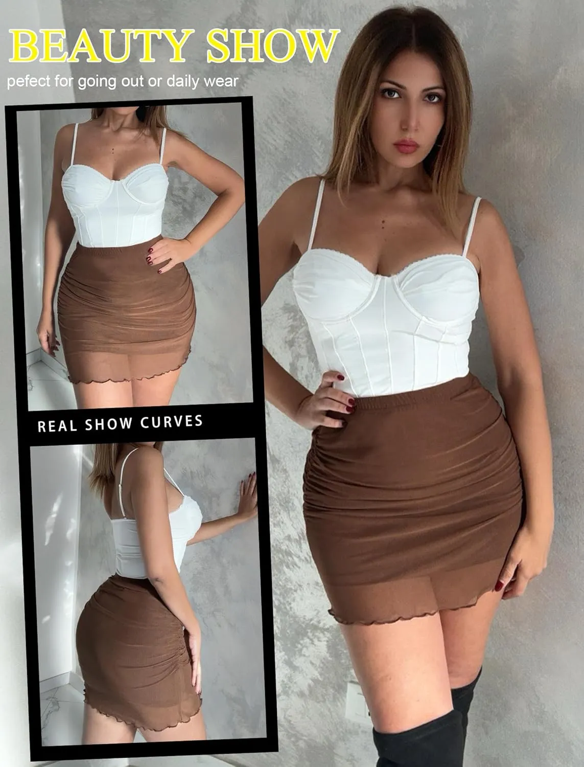 Avidlove Women Sexy Skirt Ruched Bodycon Double Layer Club Skirt Lettuce Trim Skirt Office Skirt Mini Skirt