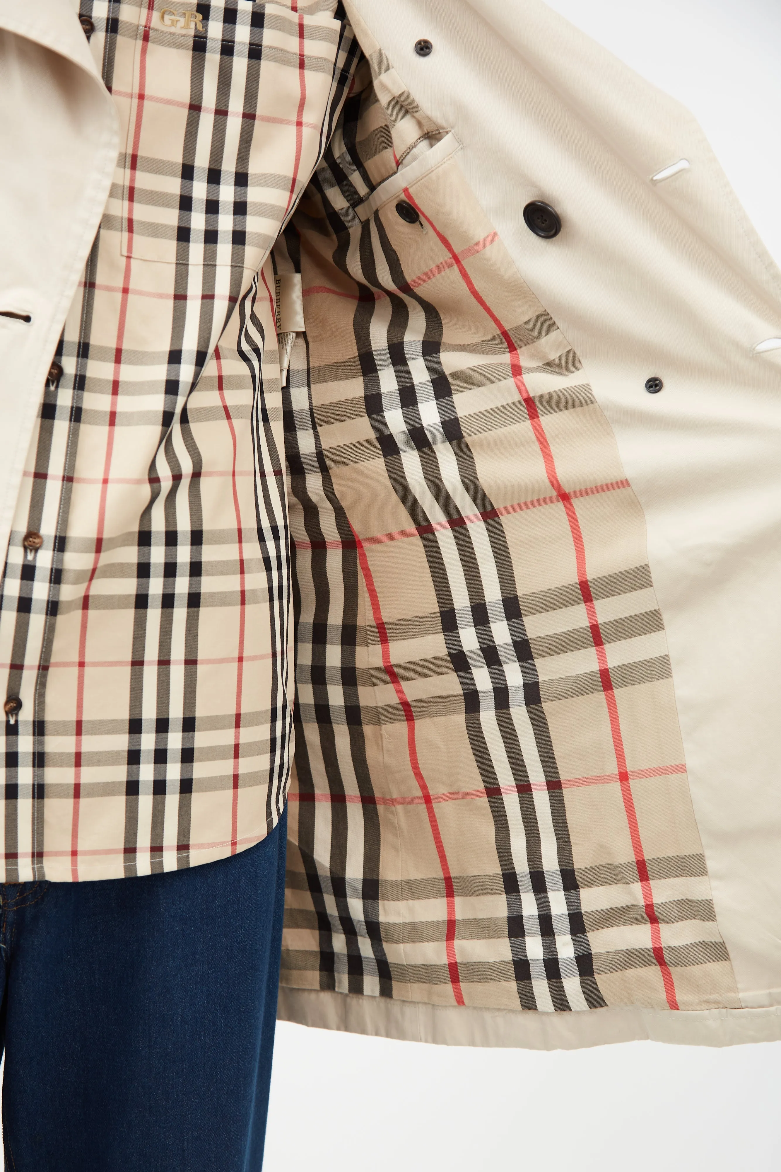 Beige Belted Double Breasted Trench Coat
