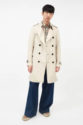 Beige Belted Double Breasted Trench Coat