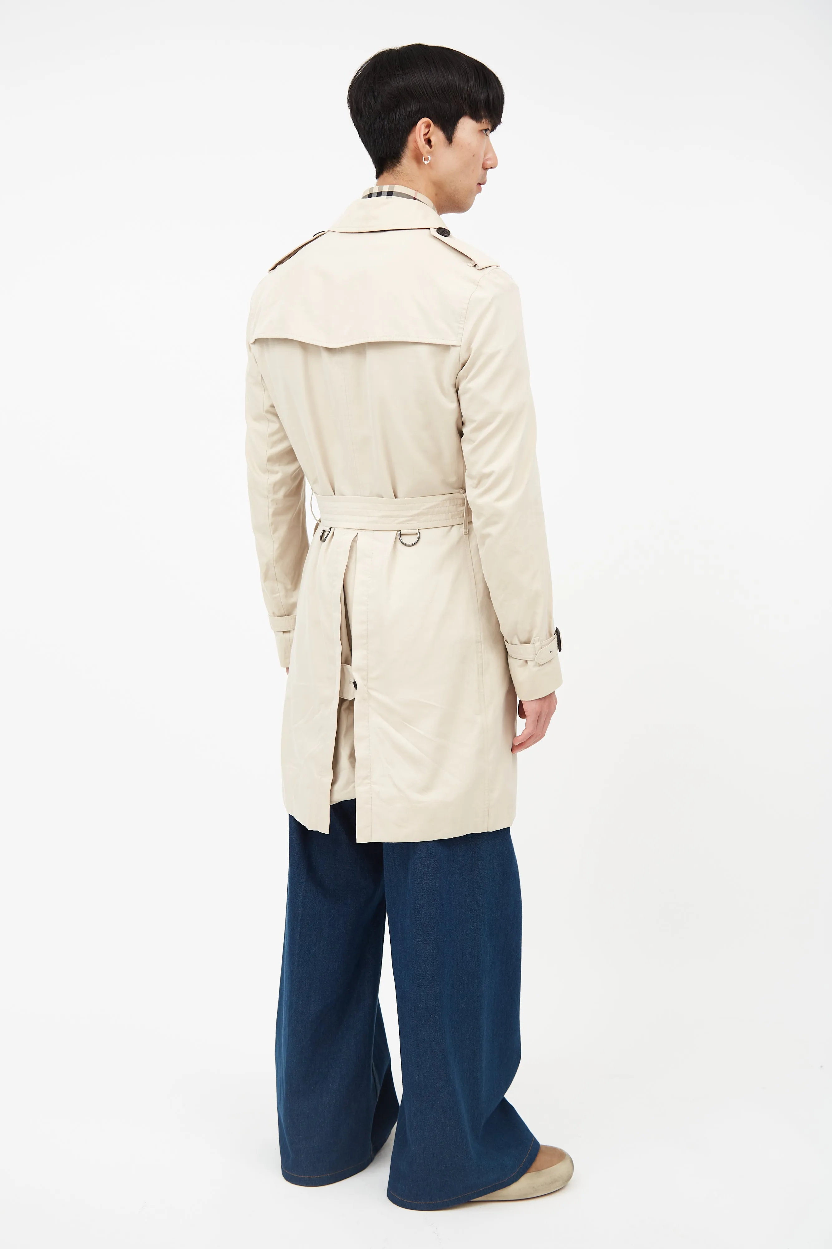 Beige Belted Double Breasted Trench Coat