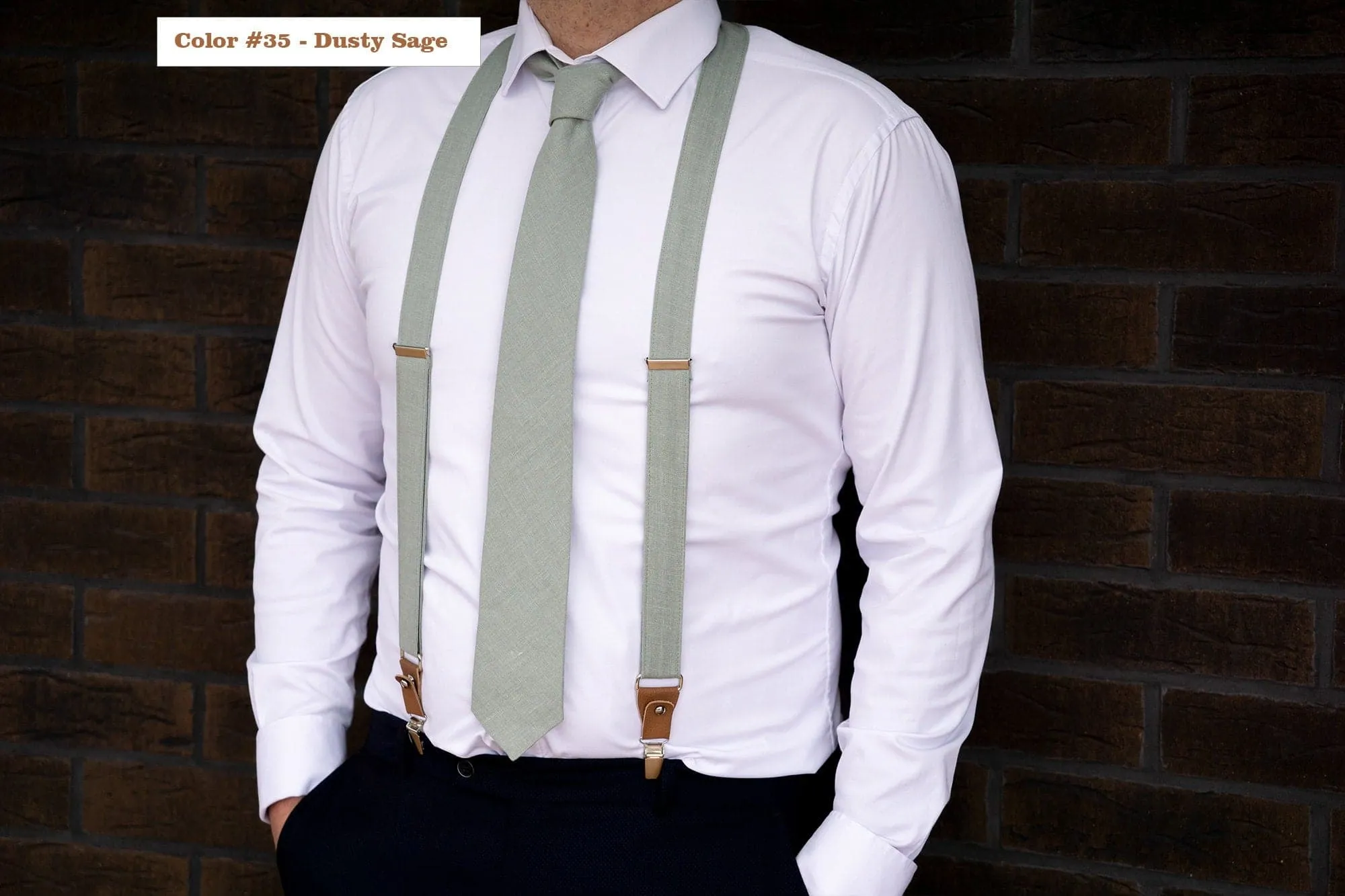 Beige Button and Clip Suspenders for Men - Wedding Suspenders for Groom and Groomsmen