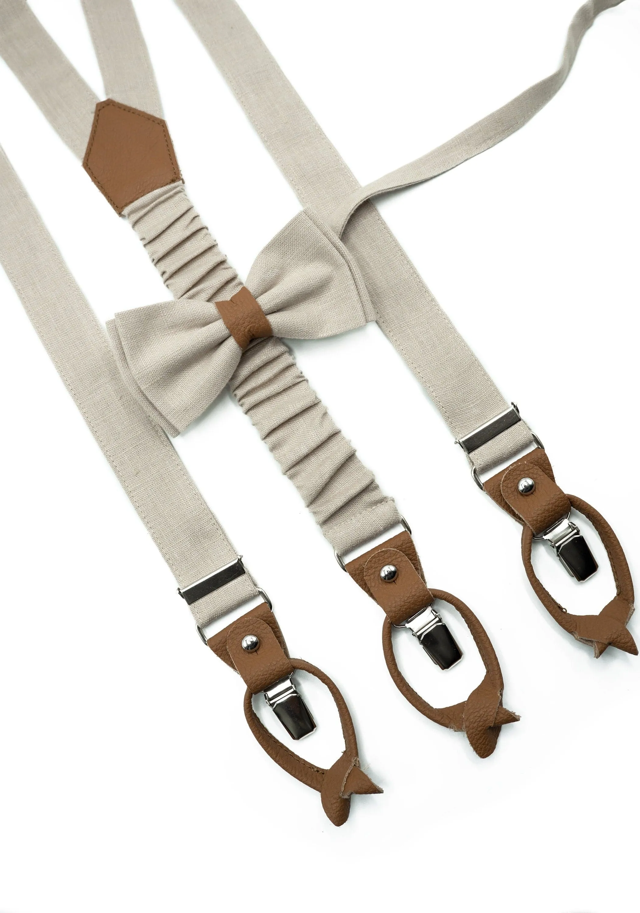 Beige Button and Clip Suspenders for Men - Wedding Suspenders for Groom and Groomsmen