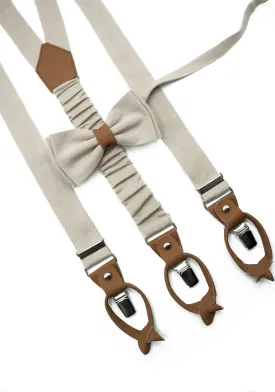 Beige Button and Clip Suspenders for Men - Wedding Suspenders for Groom and Groomsmen