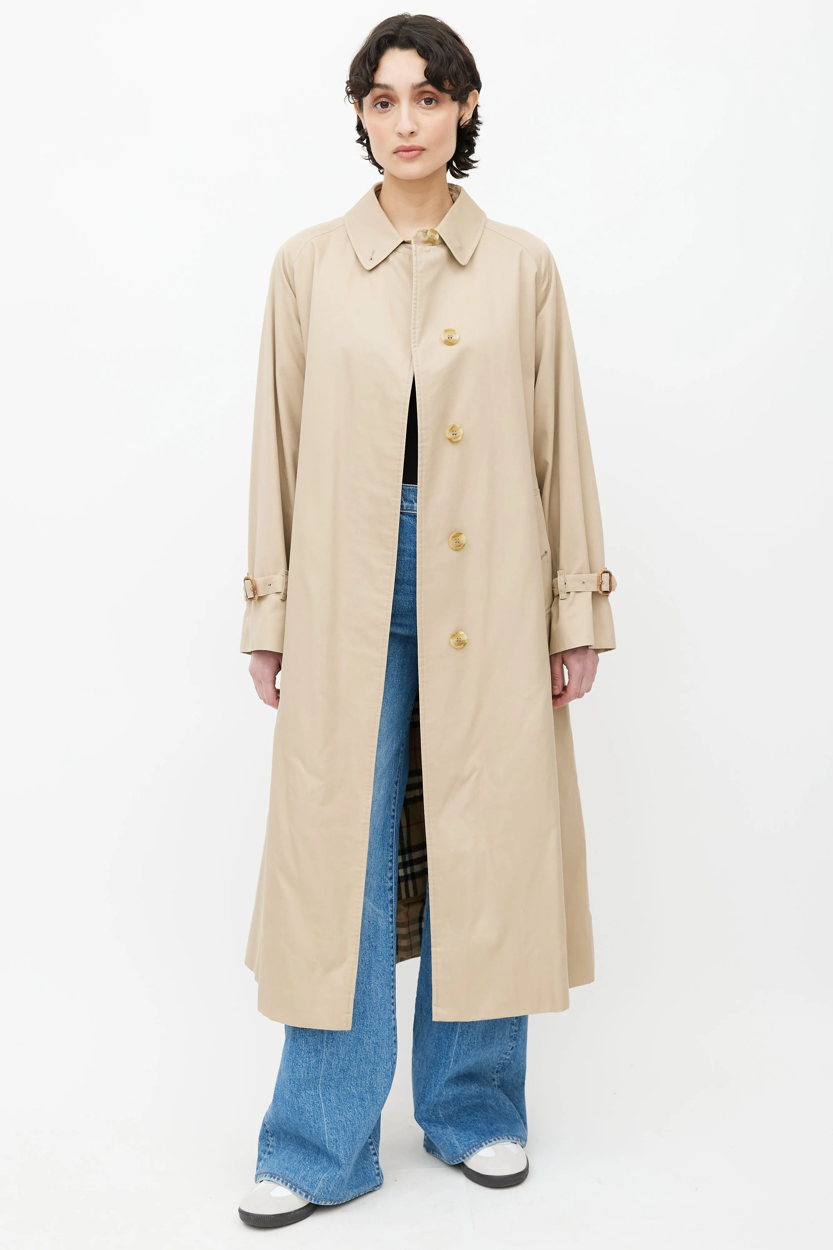 Beige Signature Check Lined Trench Coat