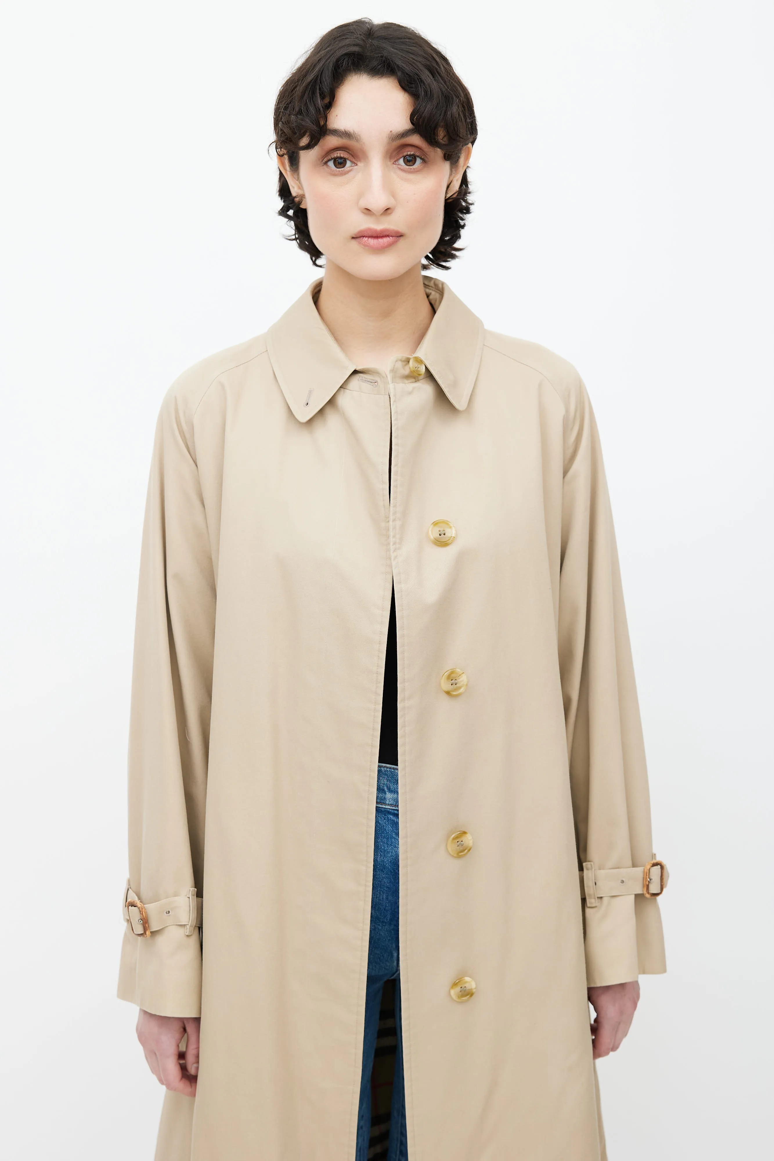 Beige Signature Check Lined Trench Coat