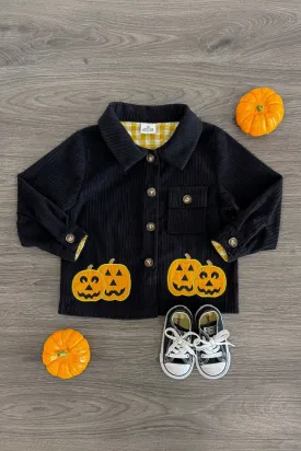 Black Corduroy Jack-O'-Lantern Top
