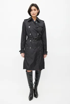 Black Double Breasted Packable Belted Trench Coat