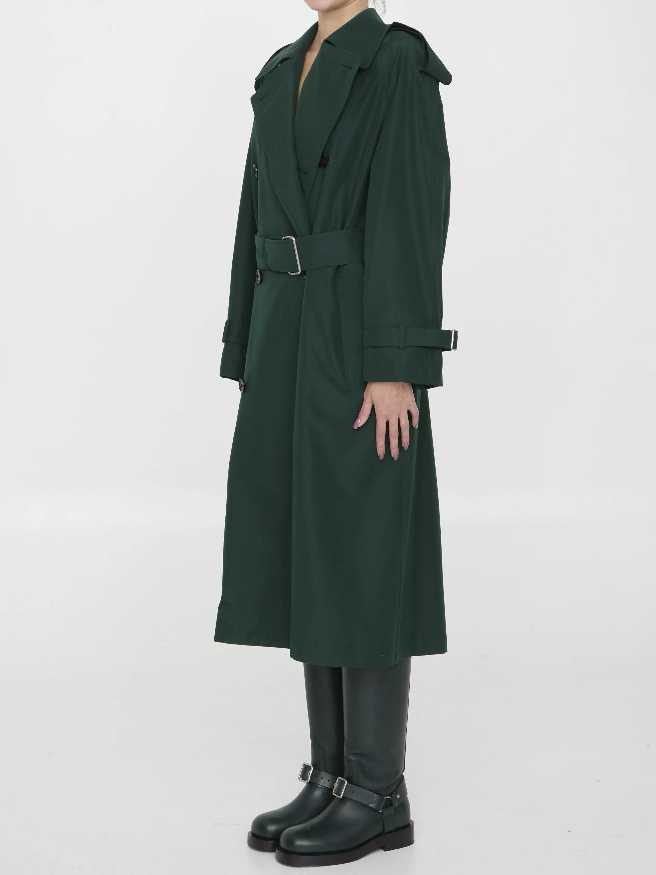 Burberry Long Trench Coat In Green