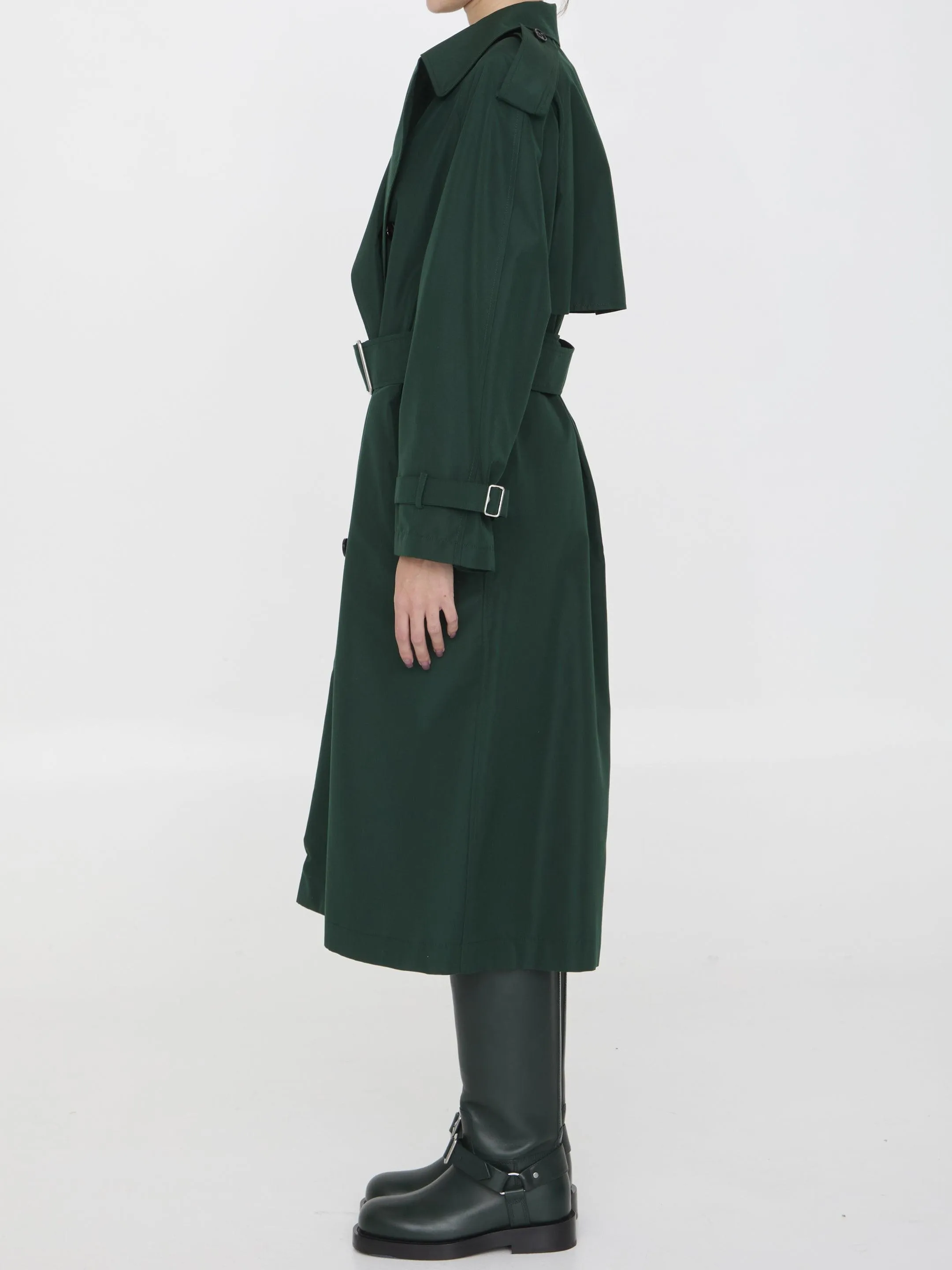 Burberry Long Trench Coat In Green