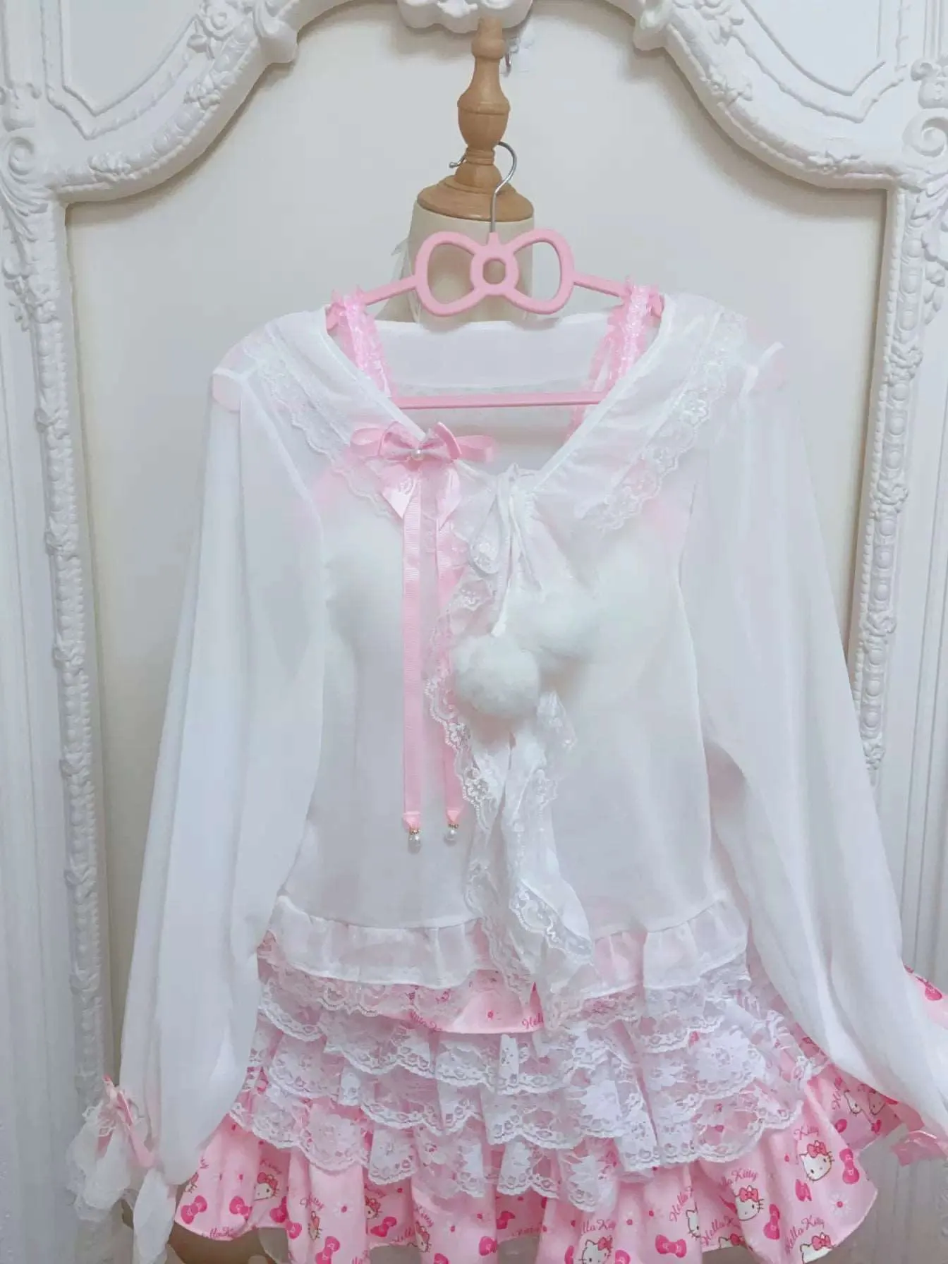 Candy Fairy Baby Sheer Lace White Pink Cardigan