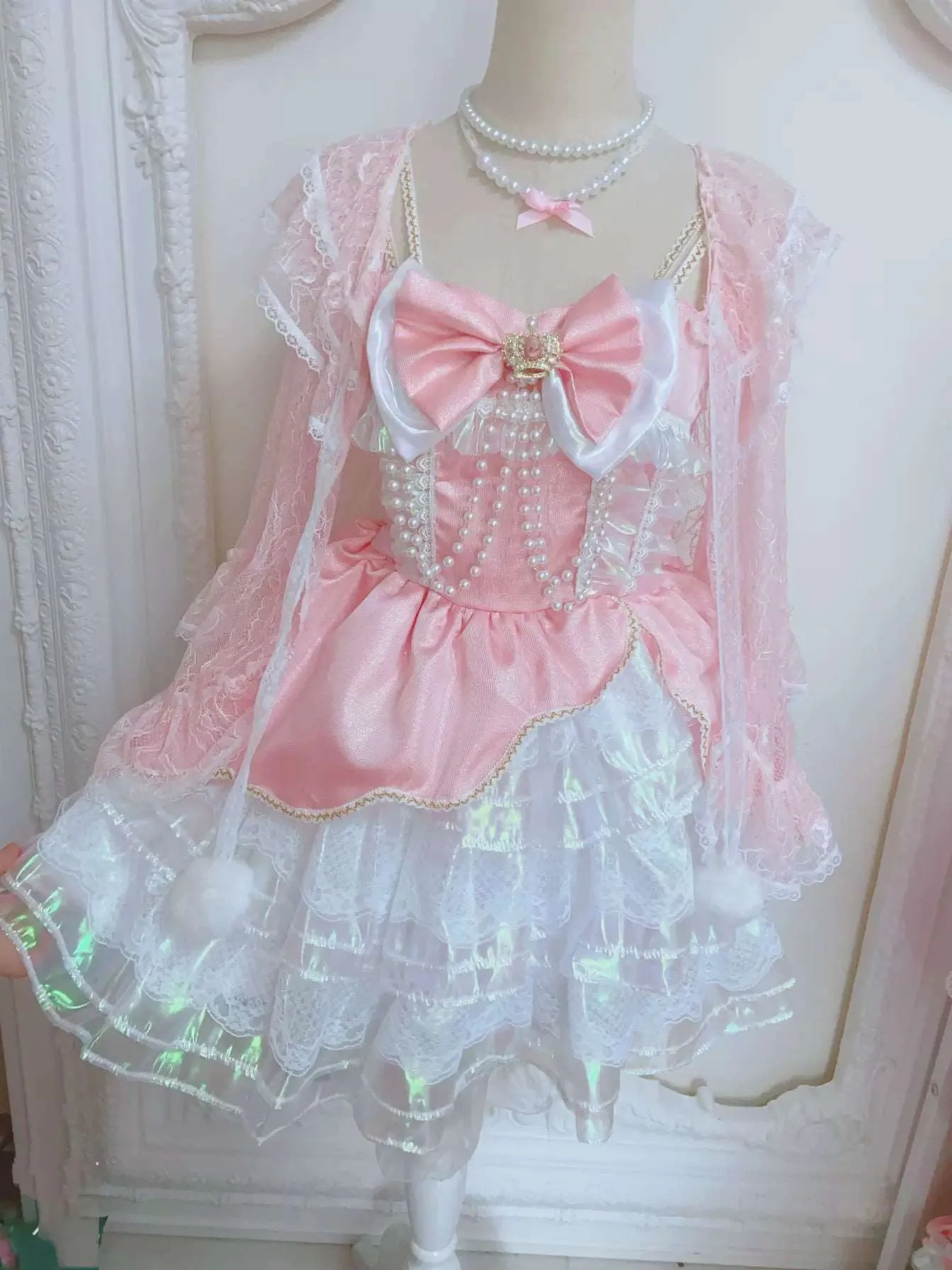 Candy Fairy Baby Sheer Lace White Pink Cardigan