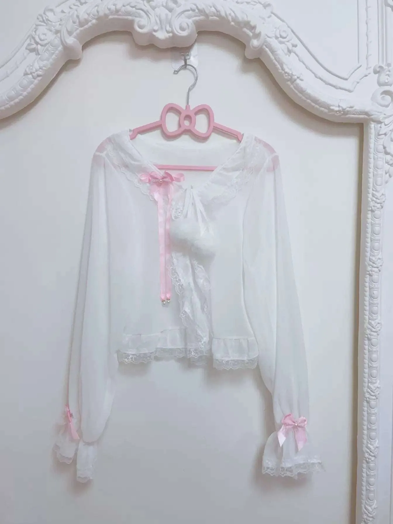 Candy Fairy Baby Sheer Lace White Pink Cardigan