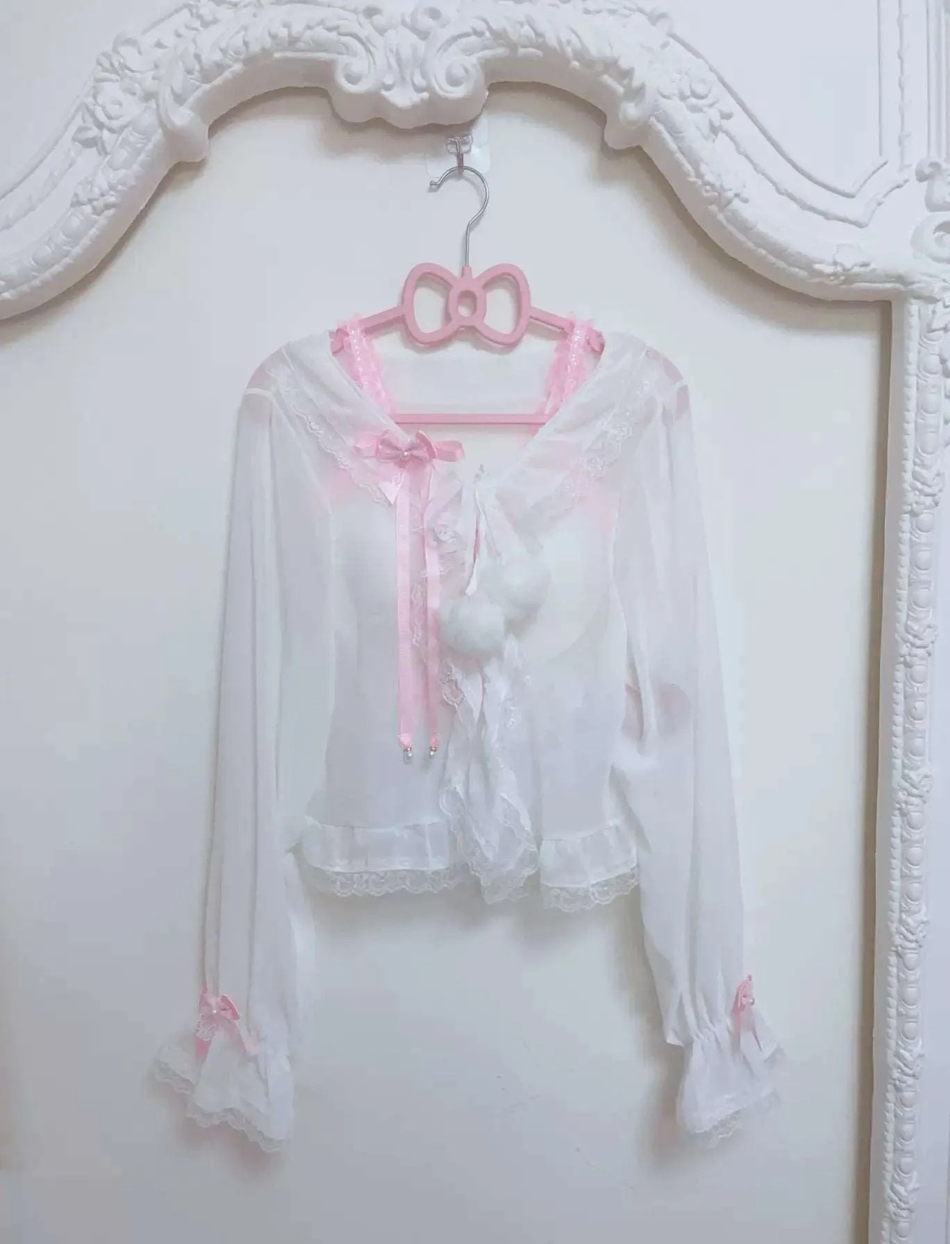 Candy Fairy Baby Sheer Lace White Pink Cardigan