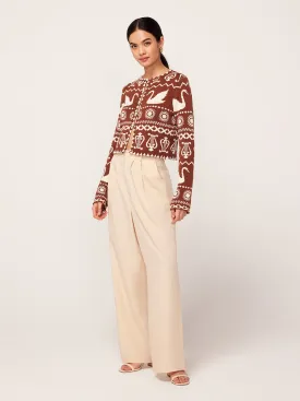 Carmel Brown Swan Fairisle Knit Cardigan