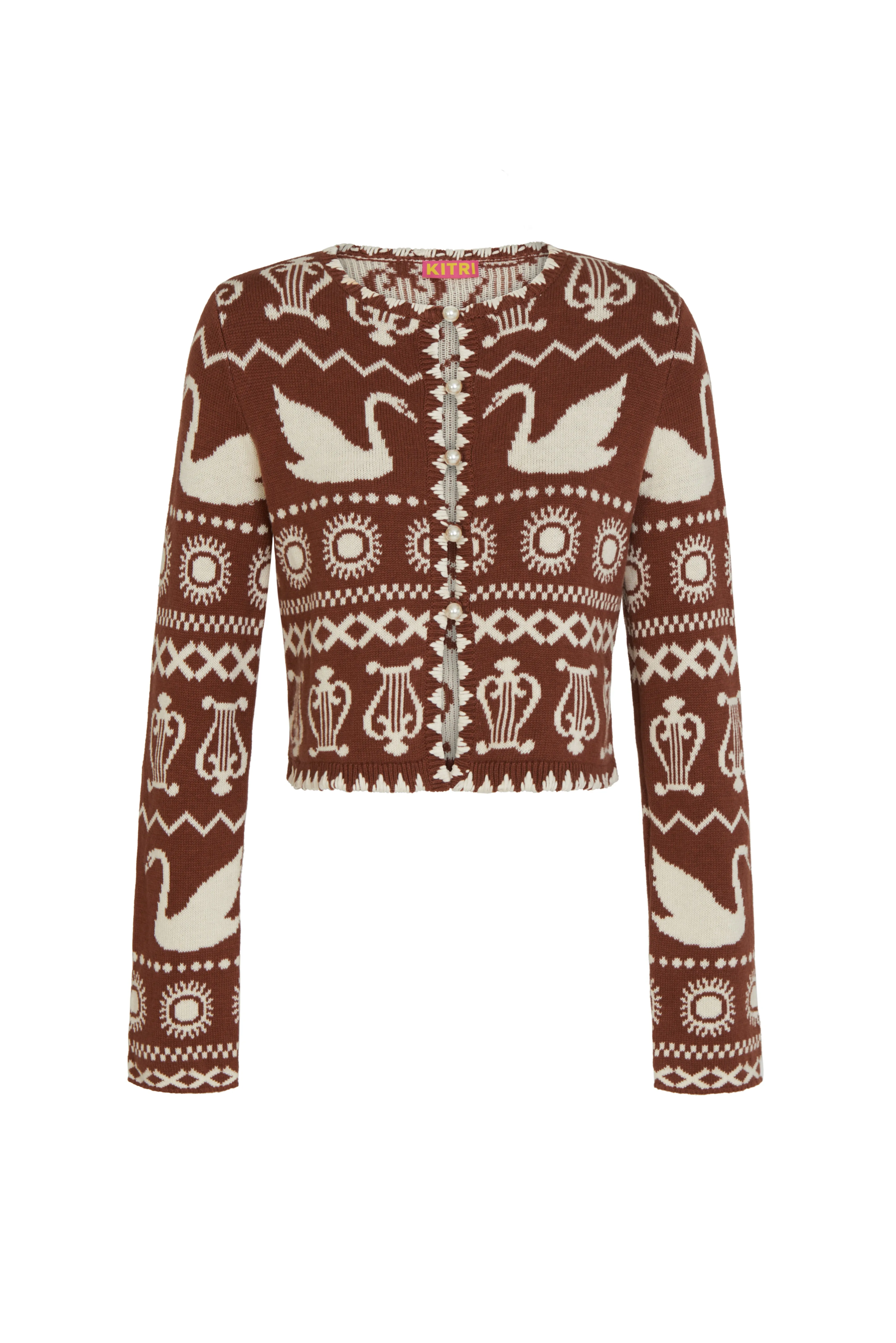 Carmel Brown Swan Fairisle Knit Cardigan