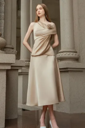 Chanmi A-line Nacre Taffeta Midi Skirt