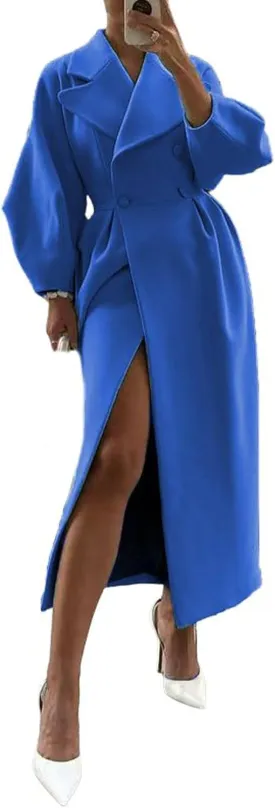 CHARTOU Women's Elegant Lapel Collar Princess-Core Double-Breasted Wool Blend Trench Overcoat