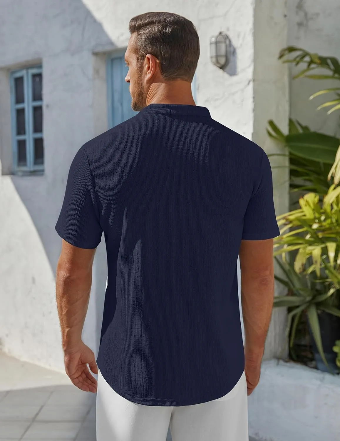 COOFANDY Men's Henley Shirt Short Sleeve Stand Collar Summer Casual Beach Hippie T-Shirts