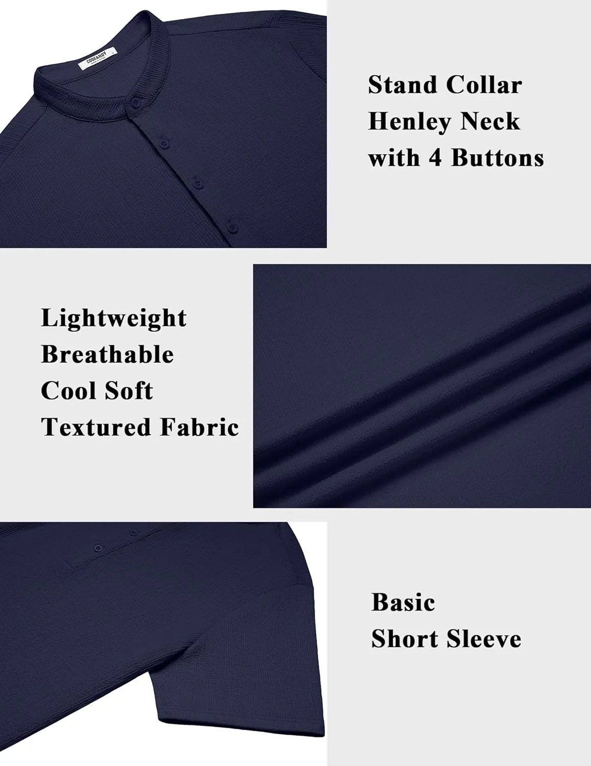 COOFANDY Men's Henley Shirt Short Sleeve Stand Collar Summer Casual Beach Hippie T-Shirts