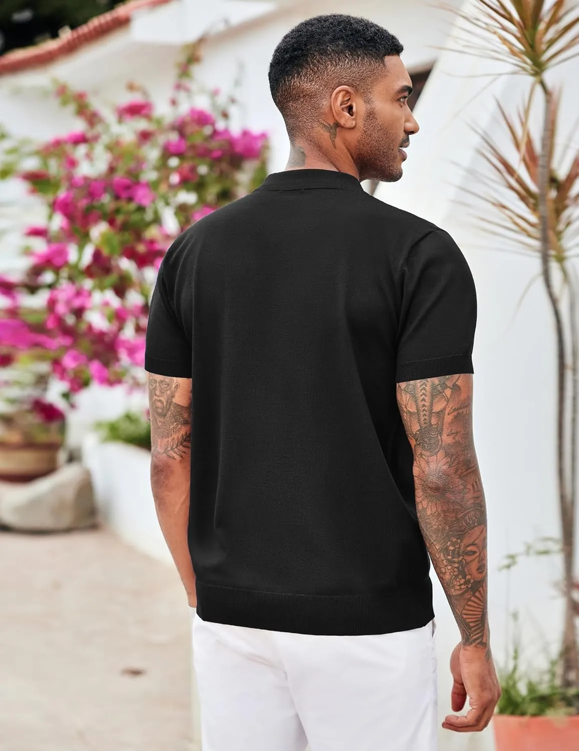COOFANDY Men's Zipper Polo Shirt Casual Knit Short Sleeve Polo T Shirt Classic Fit Shirts